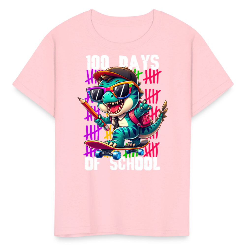 Dinosaur 100th day of school Tee Skater Dinosaur Kids School T-shirt - pink