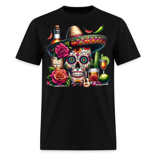 Colorful Mexican Skull Shirt Day Of The Dead Sugar Skull T-shirt - black