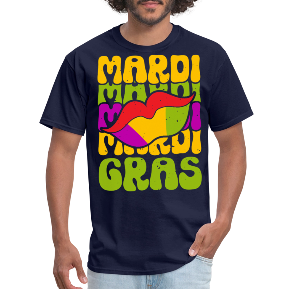 New Orleans Carnival Funny Mardi Gras Lips T-shirt - navy