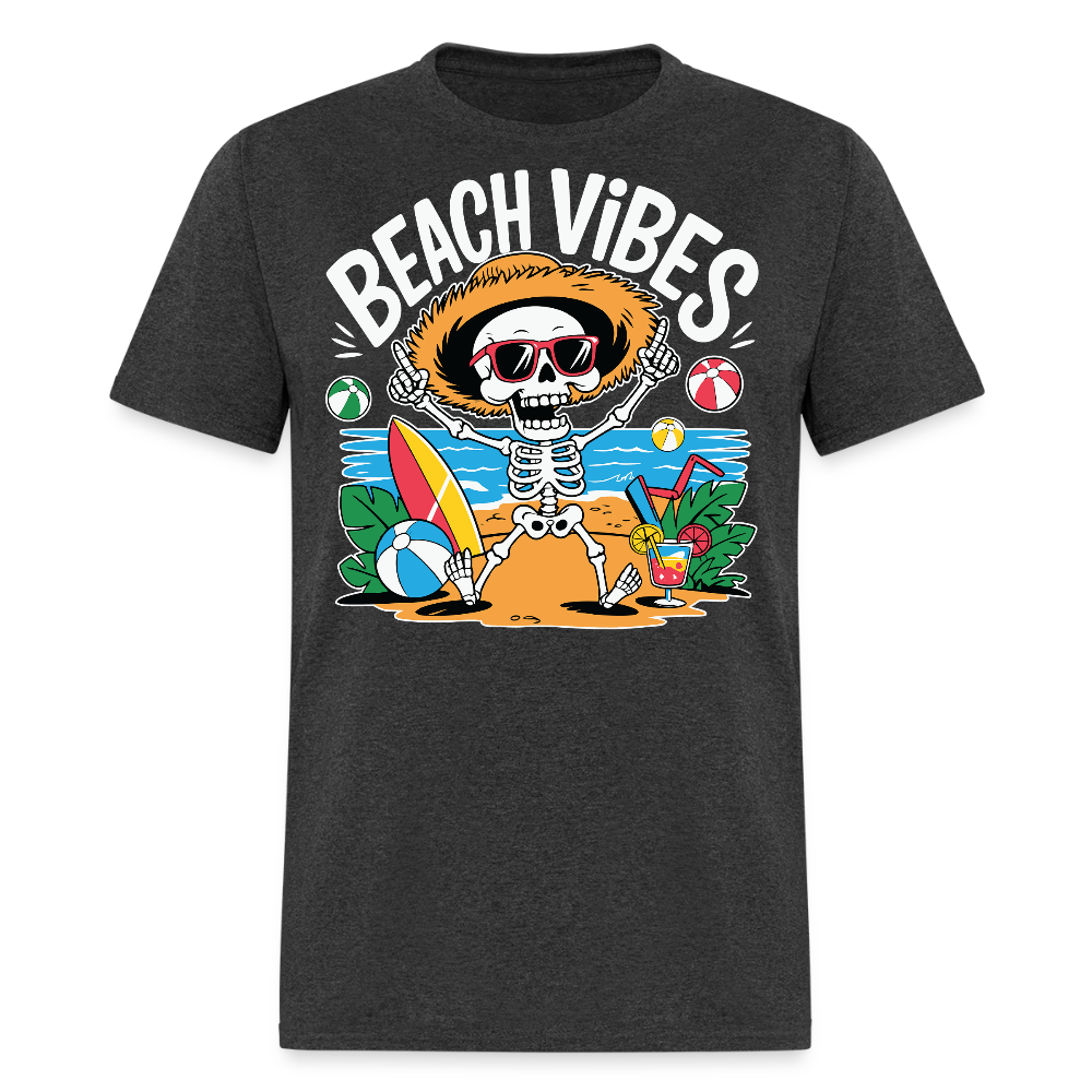 Beach Vibes Surfboard Skeleton Summer T-shirt - heather black