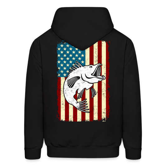 Patriotic Bass Fishing American Flag Hoodie - black