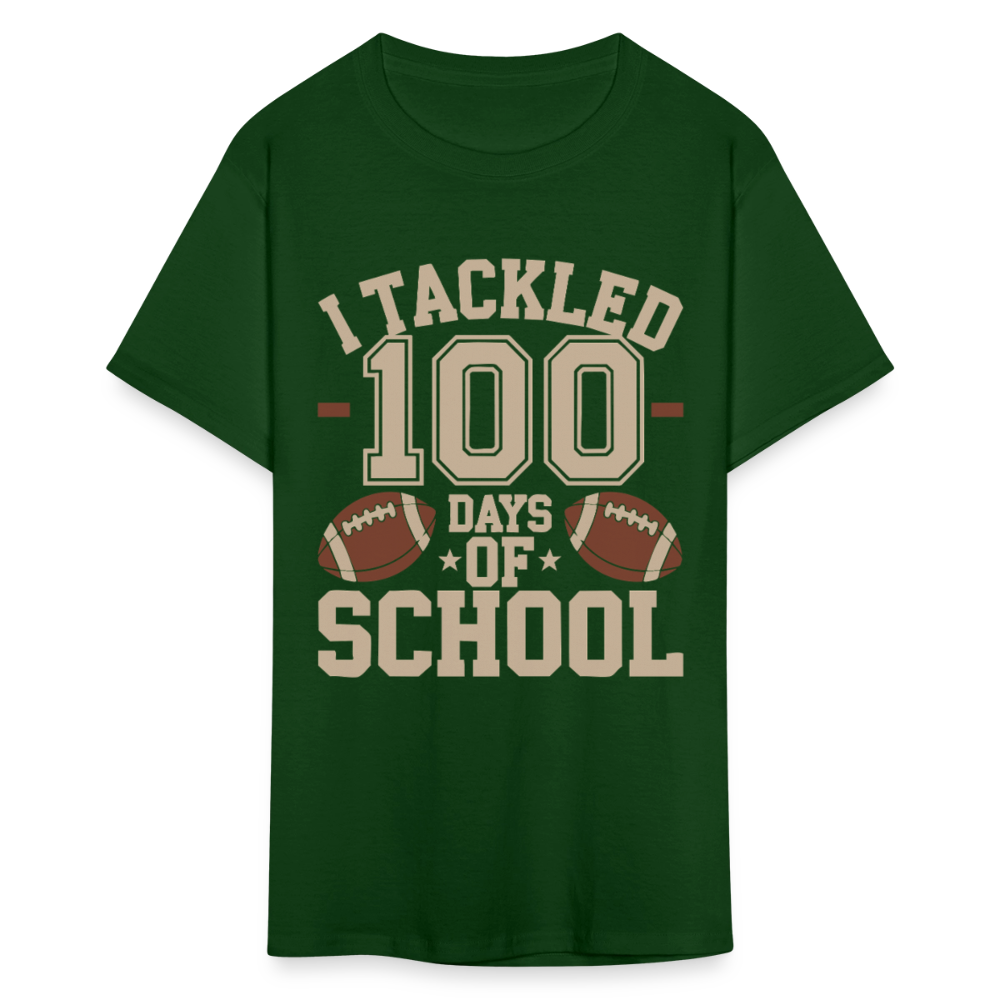 100 Days Of School Tee For Teachers Funny Football Themed School T-shirt - forest green