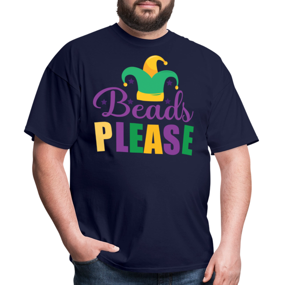 Jester Hat Festival Outfit Funny Mardi Gras Bead Catching T-Shirt - navy