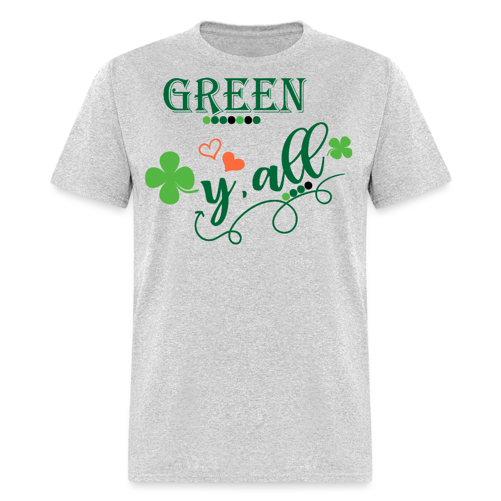 Cute Irish Clover Graphic Tee Green Y'all St Patrick’s Day T-shirt - heather gray