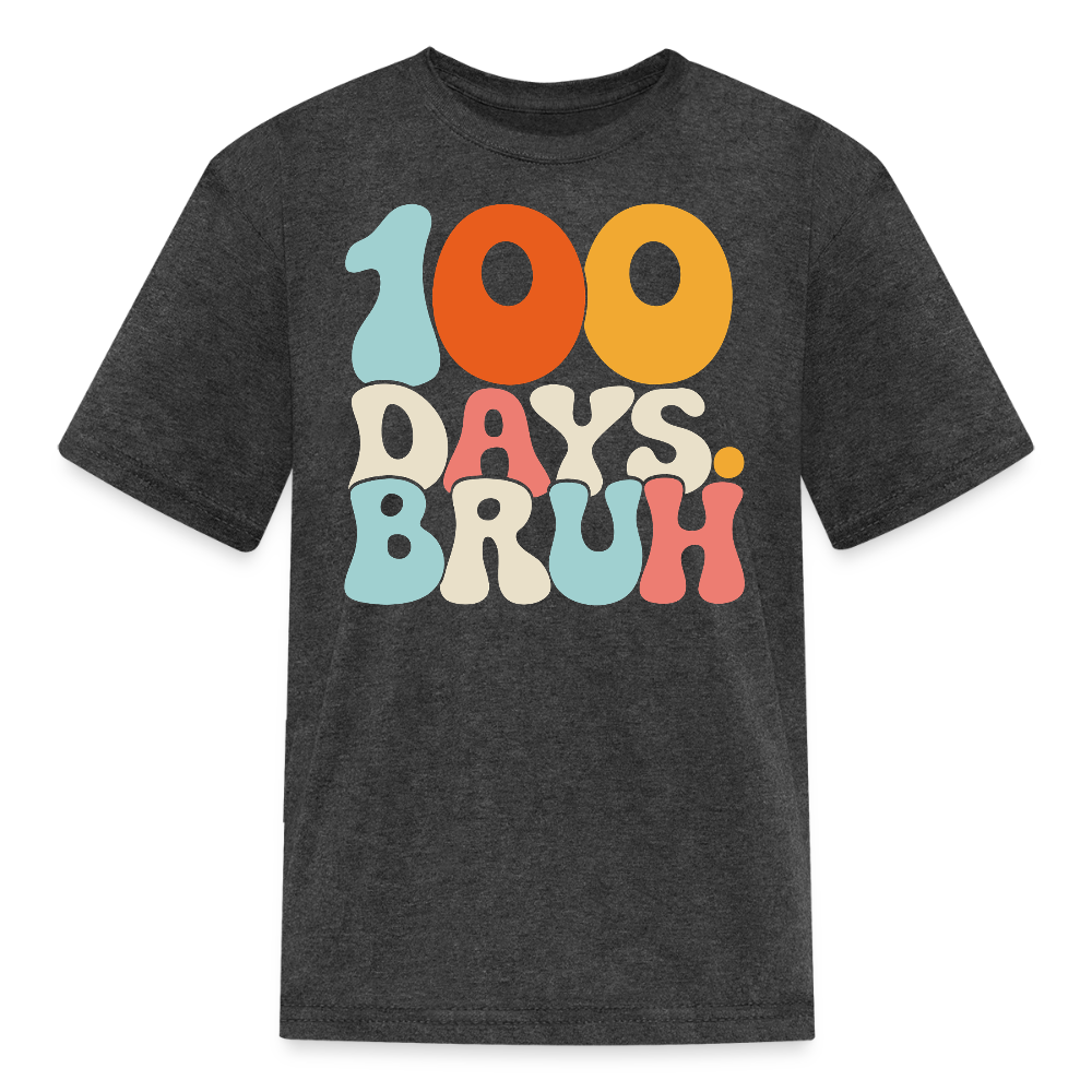 Retro 100 Days School Tee 100 Days Bruh Shirt For Kids T-shirt - heather black