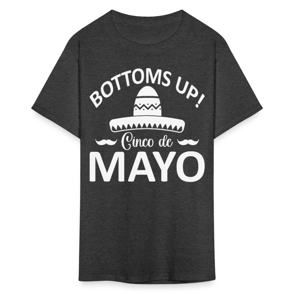 Bottoms Up Cinco de Mayo Tee Funny Mexican Drinking T-shirt - heather black