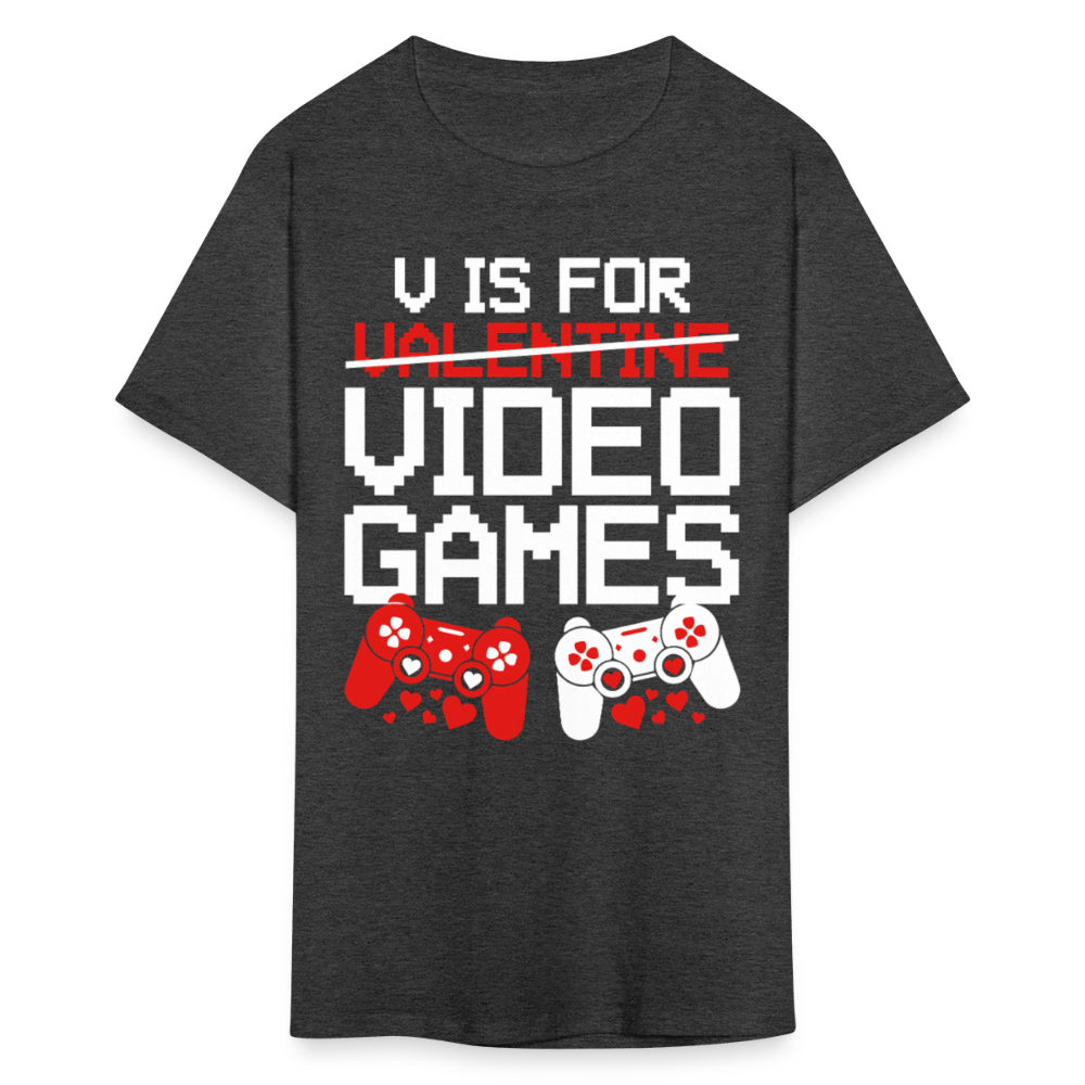 V Is For Video Games Funny Gamer Valentine's Gift - heather black