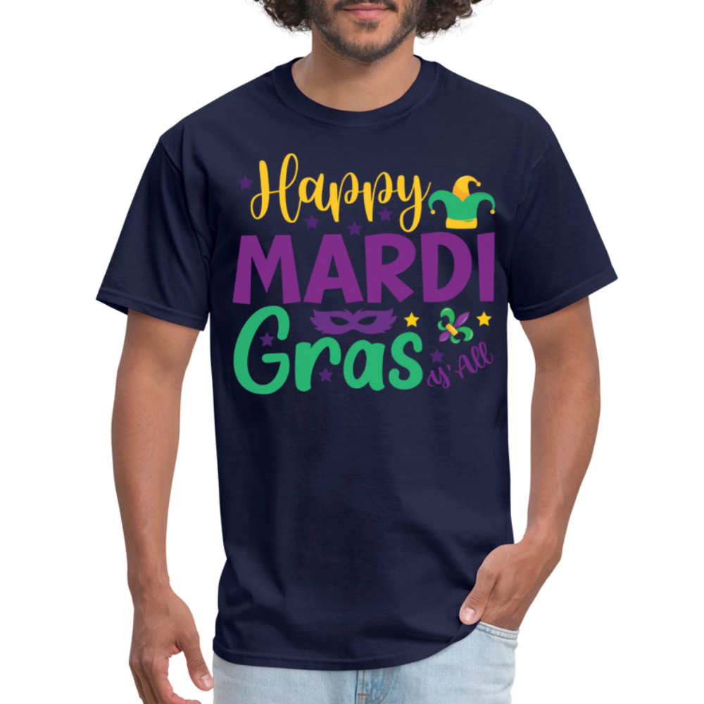 Cute Mardi Gras Shirt Happy Mardi Gras Y'all Classic T-shirt - navy