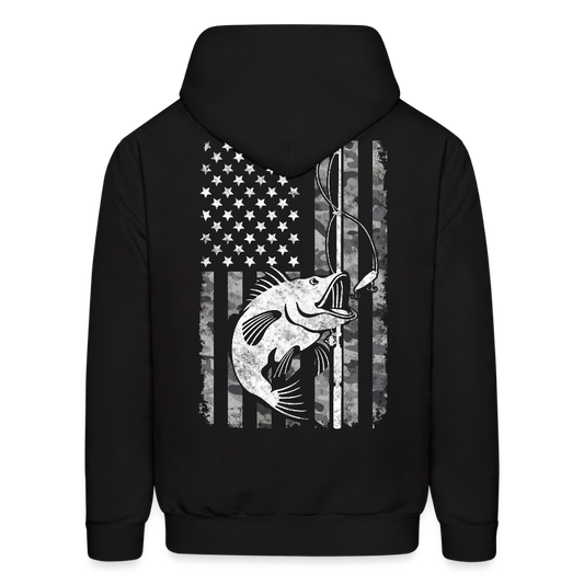 Camo American Flag Patriotic Bass Fishing Hoodie - black