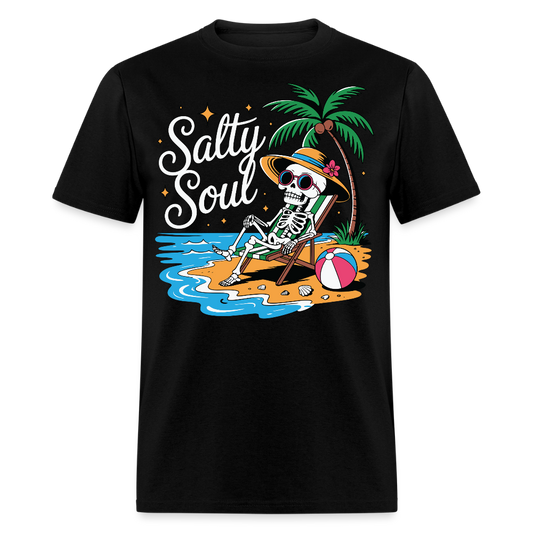 Salty Soul Summer Skeleton Tropical Beach T-shirt - black
