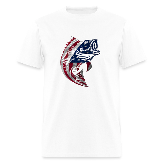 Patriotic Bass Fishing American Flag T-Shirt - white