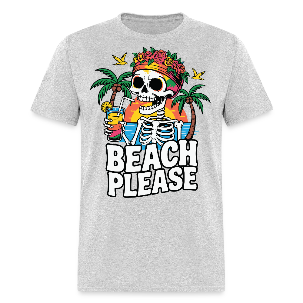Tropical Skull Summer Funny Skeleton Beach T-shirt - heather gray