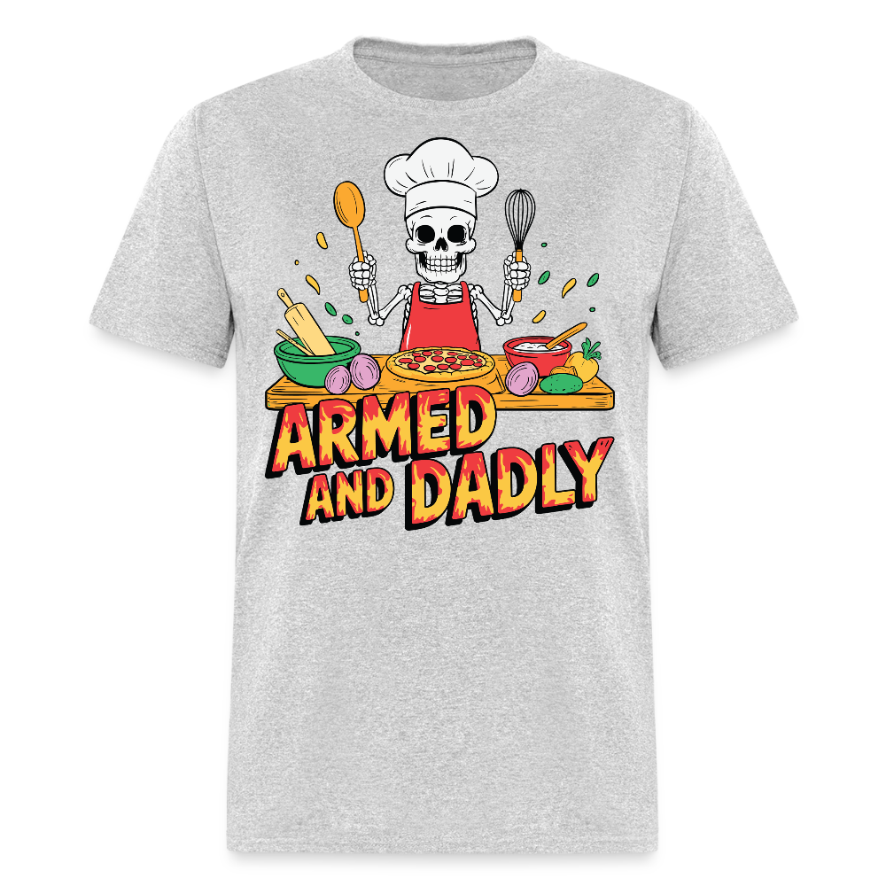 Armed And Dadly Cooking Funny Skeleton Chef Dad T-shirt - heather gray