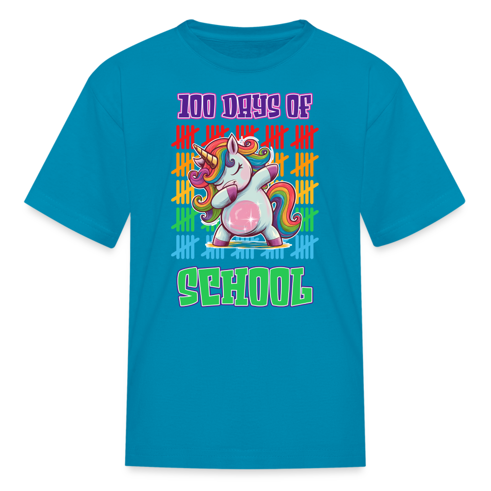 100 Days Of School Unicorn Kids T-Shirt - turquoise