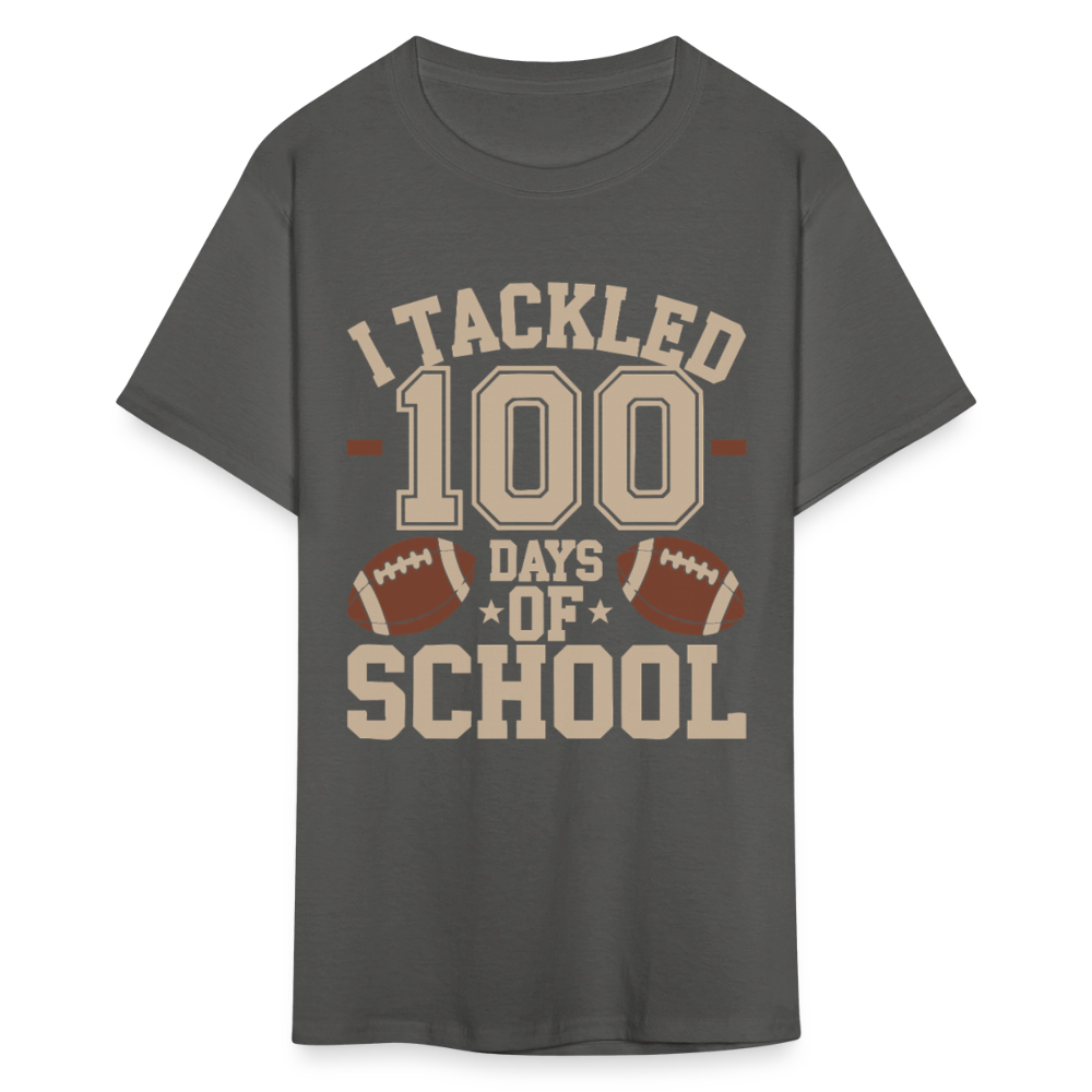 100 Days Of School Tee For Teachers Funny Football Themed School T-shirt - charcoal