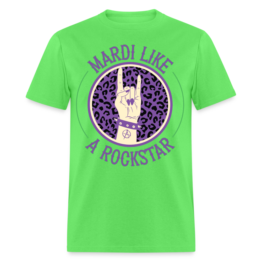 Leopard Print Rock Hand Gesture Tee Mardi Gras Rockstar T-shirt - kiwi