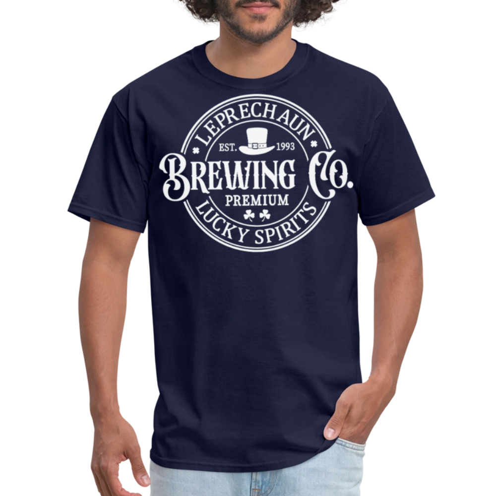 St Patrick’s Day Craft Beer Graphic Tee Funny Leprechaun Drinking T-shirt - navy