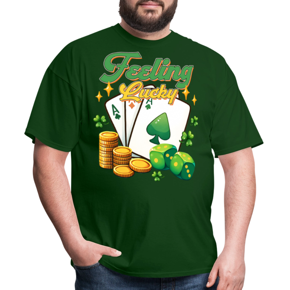 Feeling Lucky Poker Design Gamblers T-shirt - forest green