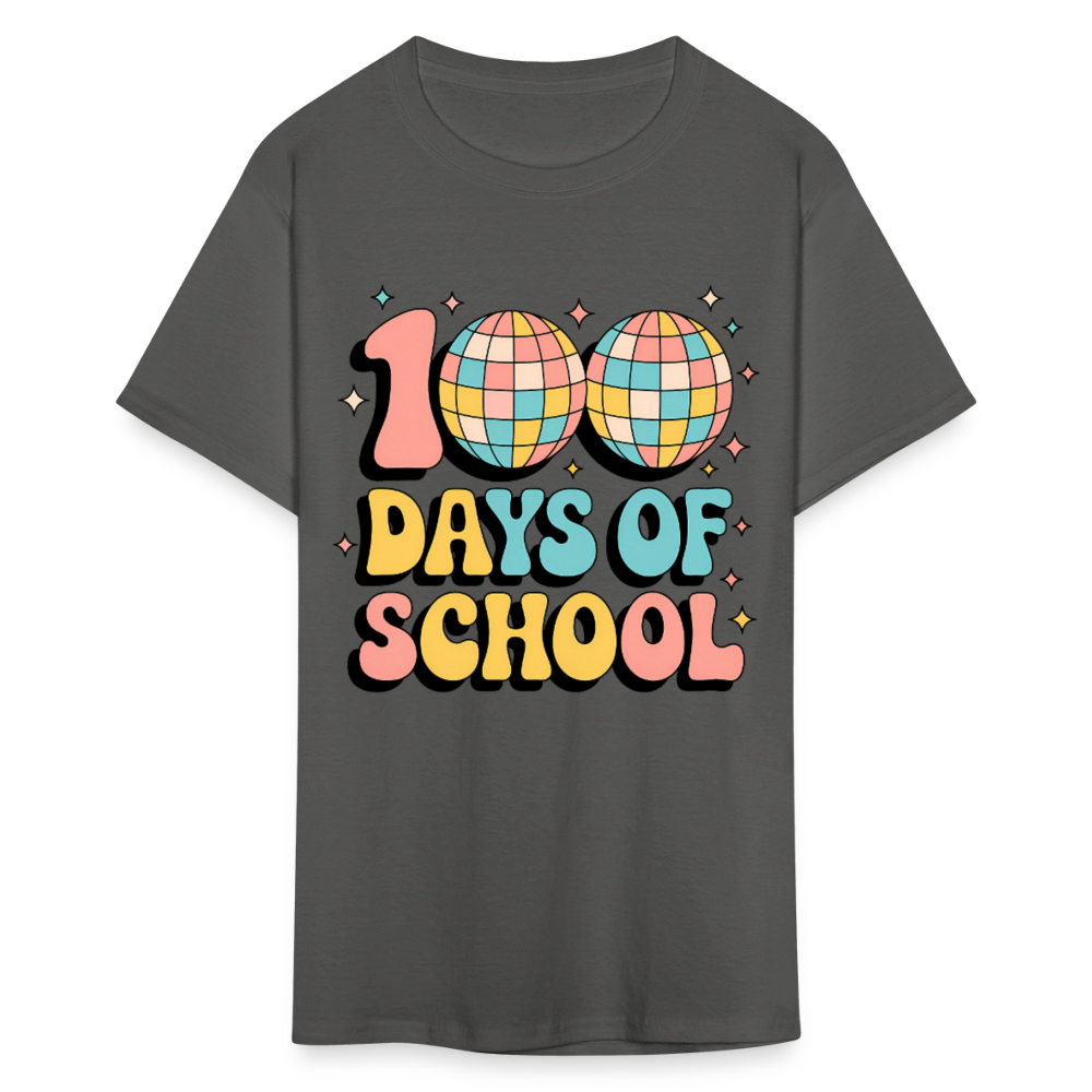 100 Days Of School Tee  For Teachers Funny Disco Theme T-shirt - charcoal