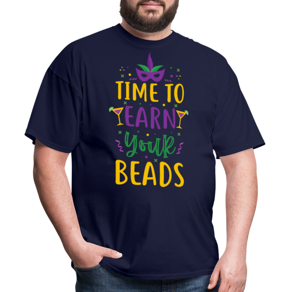 New Orleans Festival Shirt Time to Earn Your Beads Funny T-shirt - navy