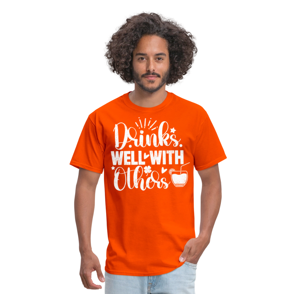 Drinks Well with Others Funny Beer T-Shirt for Party Lovers - orange