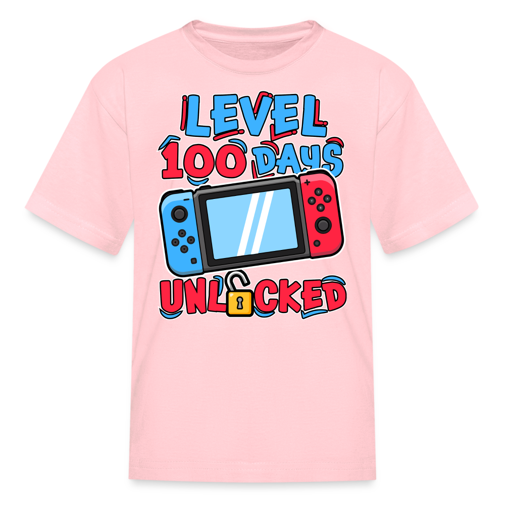 100 Days Unlocked Video Game Tee Gaming Milestone Kids T-shirt - pink