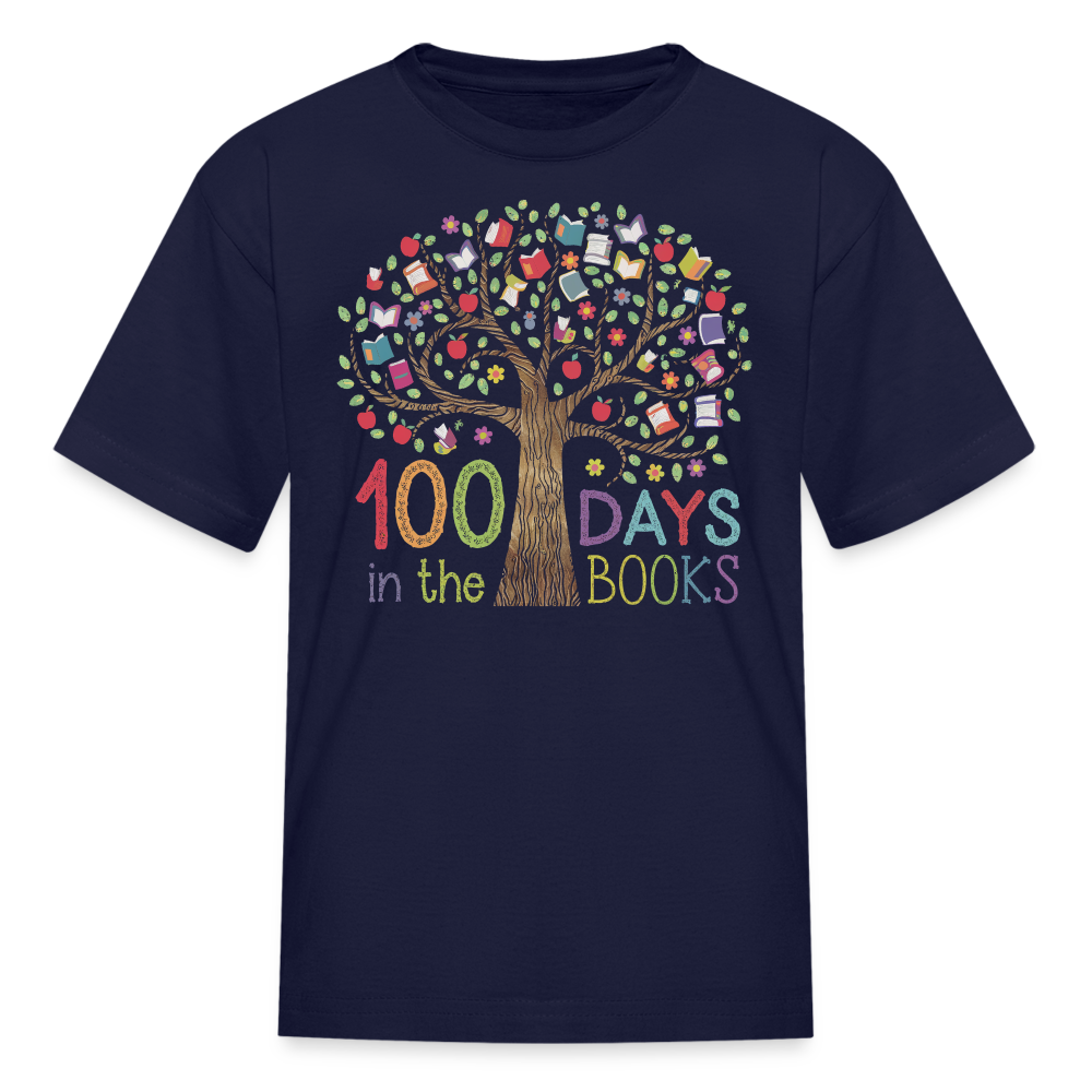 Celebratory 100 Days in the Books T-Shirt for Kids - navy