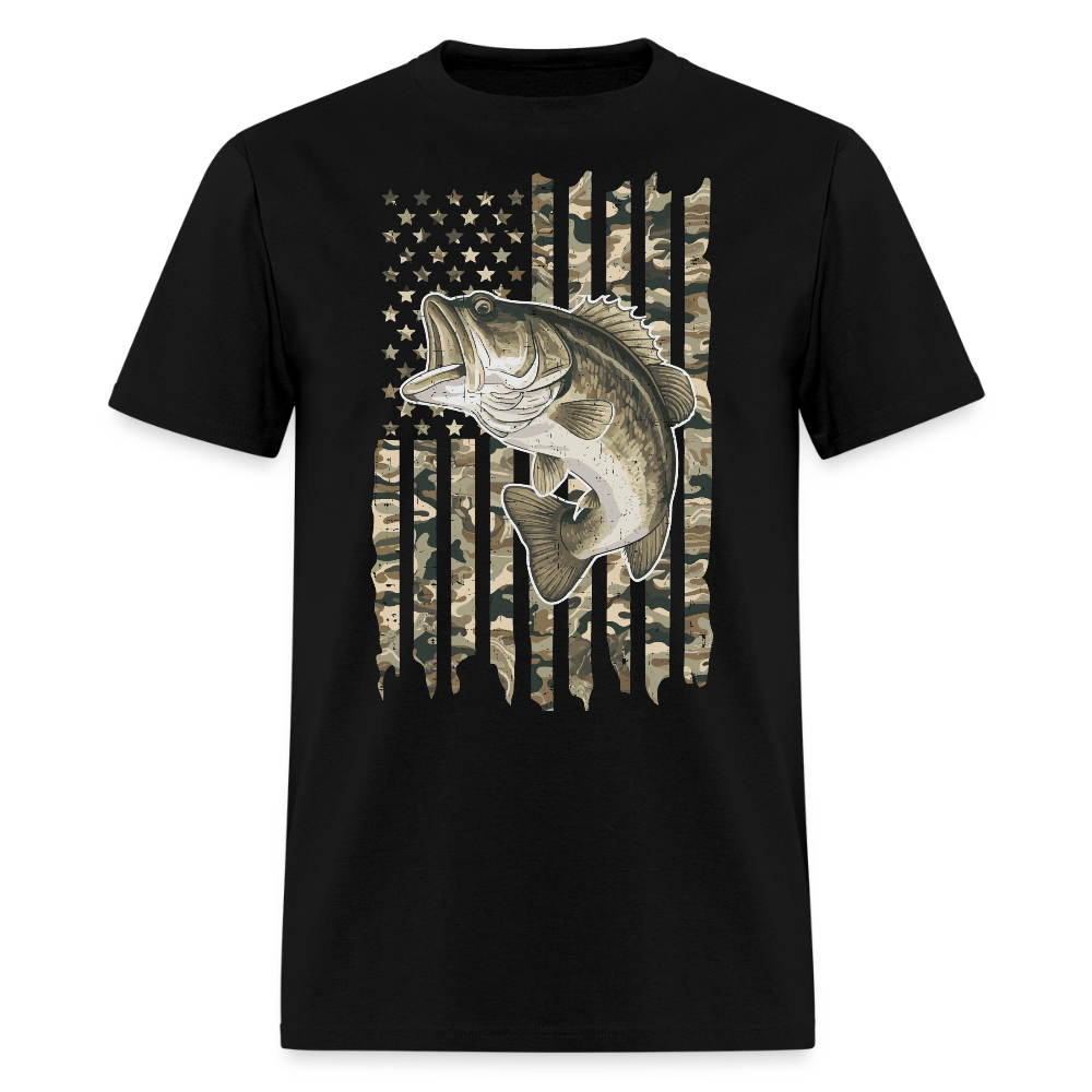 Camo American Flag Bass Fishing T-Shirt - black