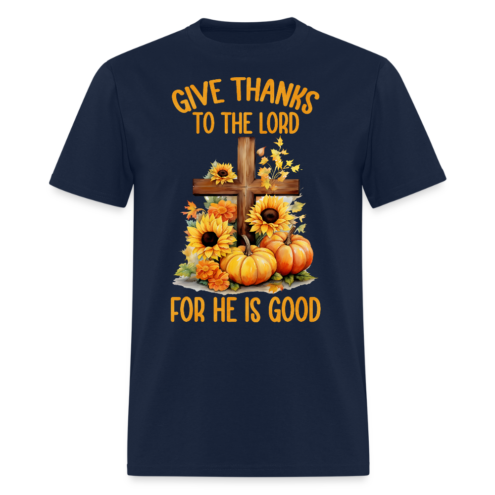 Give Thanks to the Lord Christian Thanksgiving T-Shirt - navy