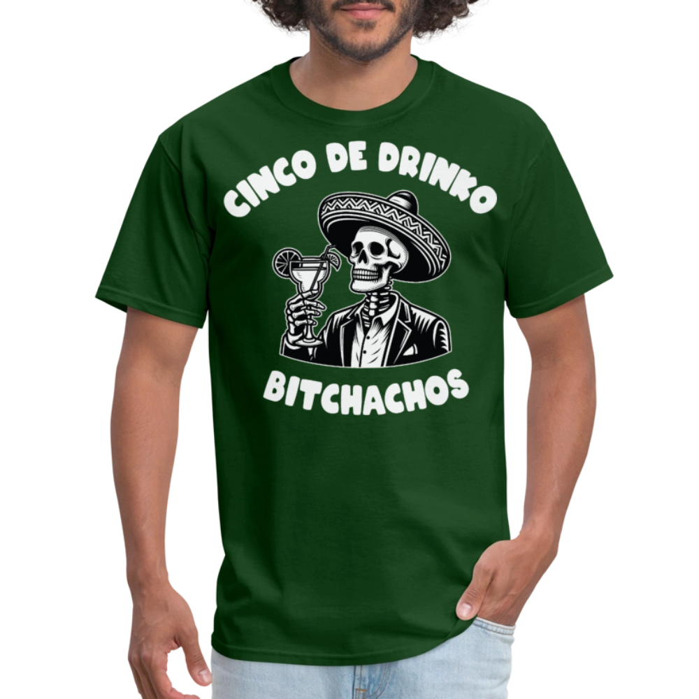 Cinco de Drinko Graphic Tee Skeleton Drinking Margarita T-shirt - forest green