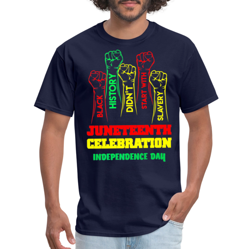 Black Empowerment Shirt With Raised Fist Juneteenth Freedom T-Shirt - navy