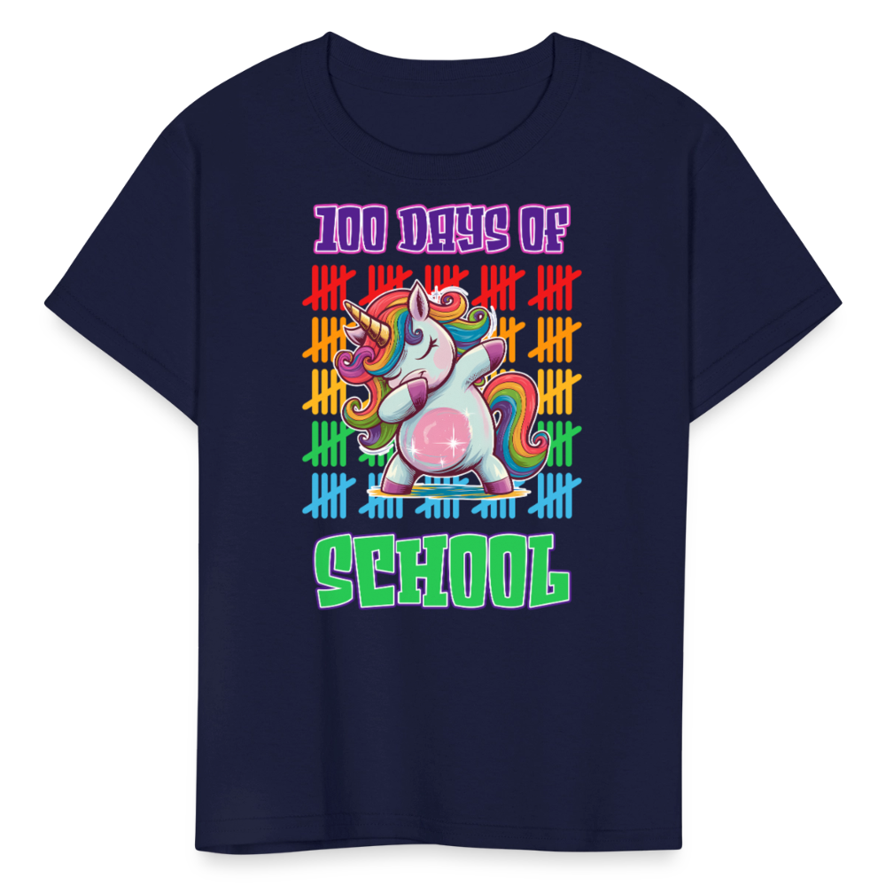 100 Days Of School Unicorn Kids T-Shirt - navy