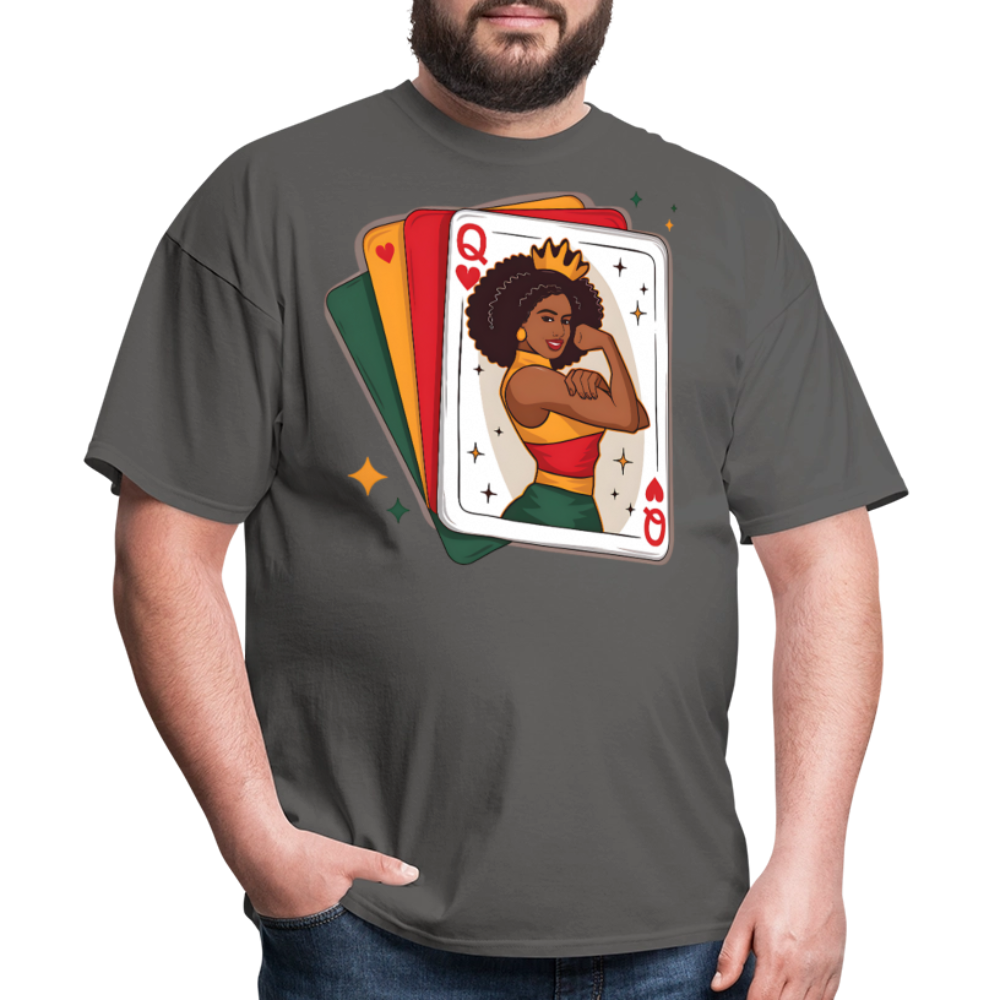 African American Queen Graphic Tee Black Queen Playing Card T-shirt - charcoal