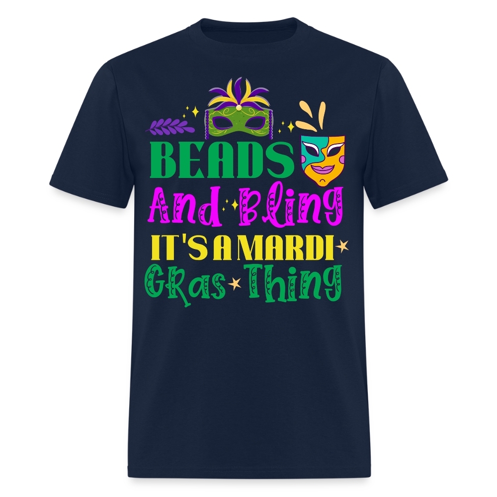 Masked Party Graphic Tee Beads and bling Mardi Gras T-shirt - navy