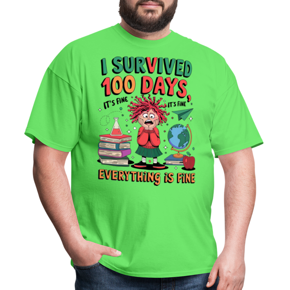 I Survived 100 Days of School Shirt - Funny Teacher and Student Celebration Unisex T-Shirt - kiwi