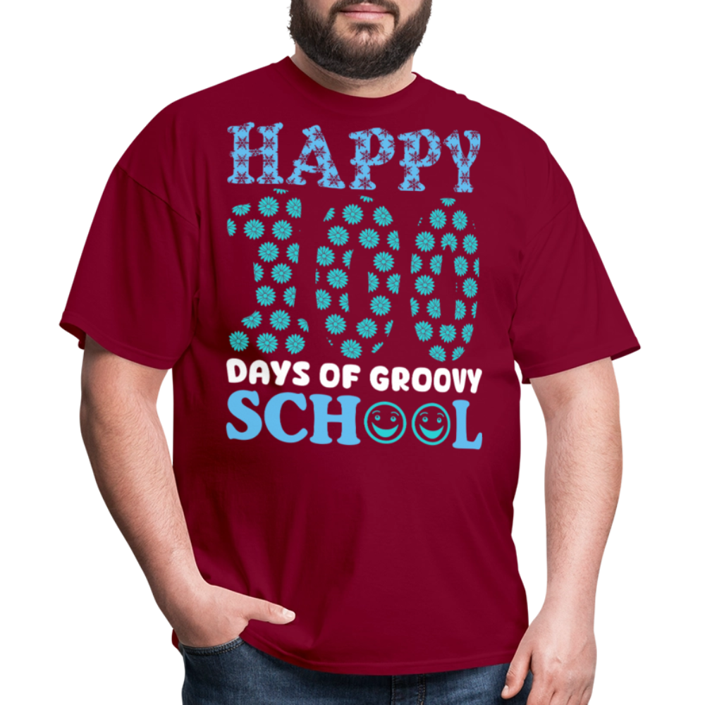 Groovy 100th-day School Celebration Tee Teacher Appreciation Gift T-shirt - burgundy