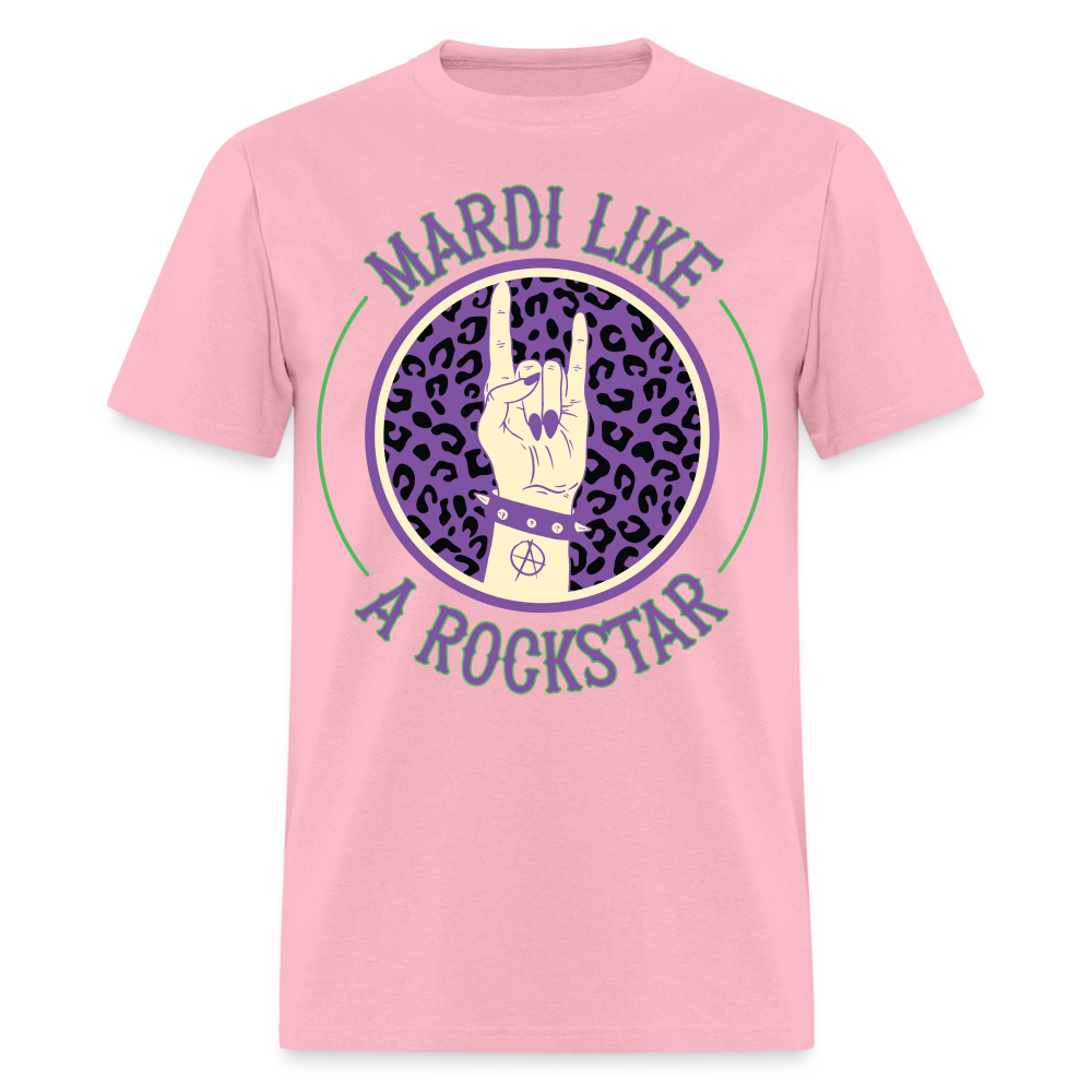 Leopard Print Rock Hand Gesture Tee Mardi Gras Rockstar T-shirt - pink