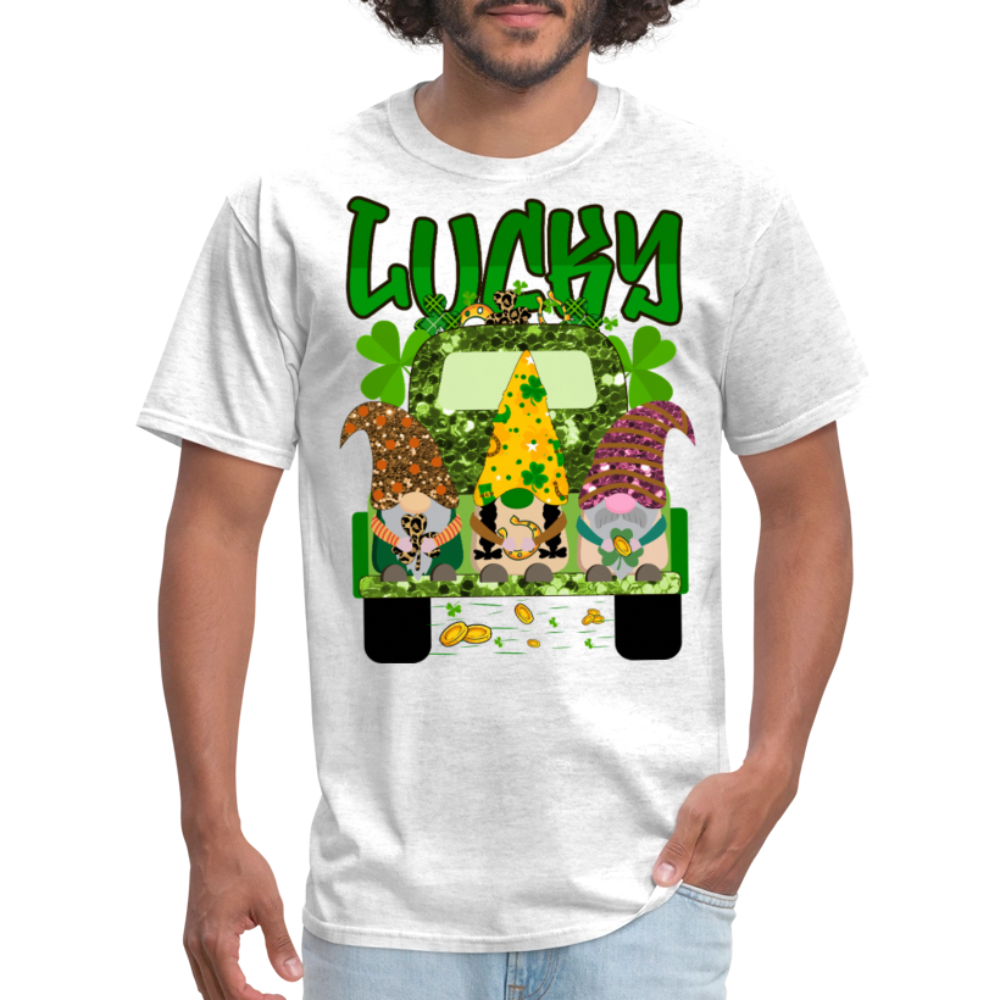 Cute Lucky Truck Gnome St Paddy’s Day T-shirt - light heather gray