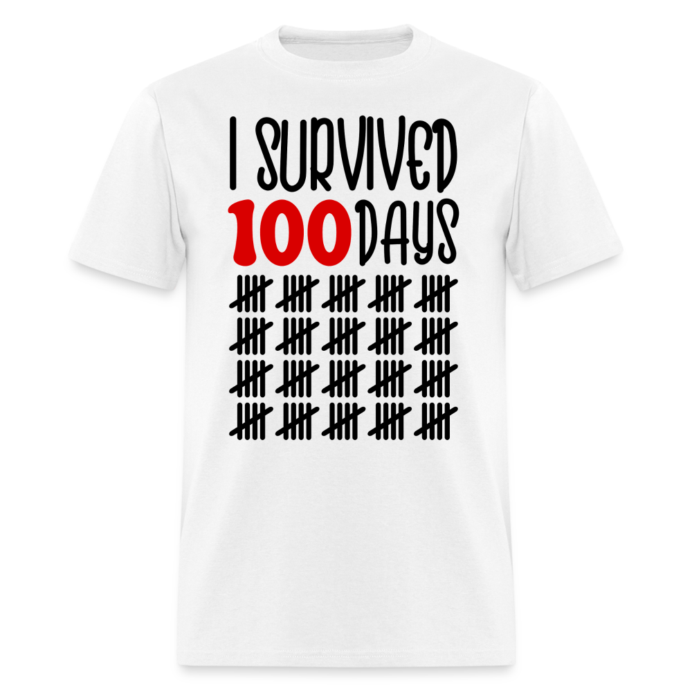 Funny 100 Days Survived School Tee Teacher Appreciation T-shirt - white