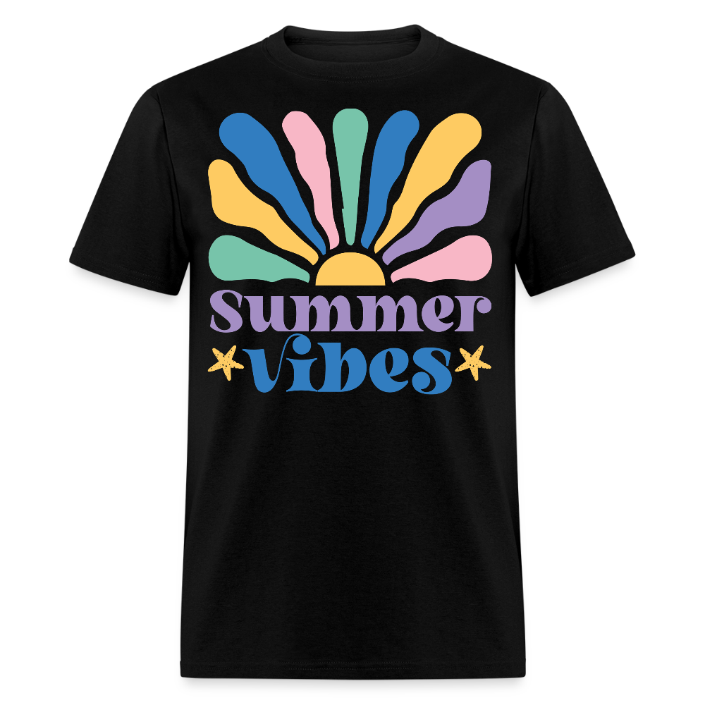 Retro Summer Vibes Tee Colorful Sunburst Summer T-shirt - black
