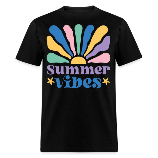 Retro Summer Vibes Tee Colorful Sunburst Summer T-shirt - black