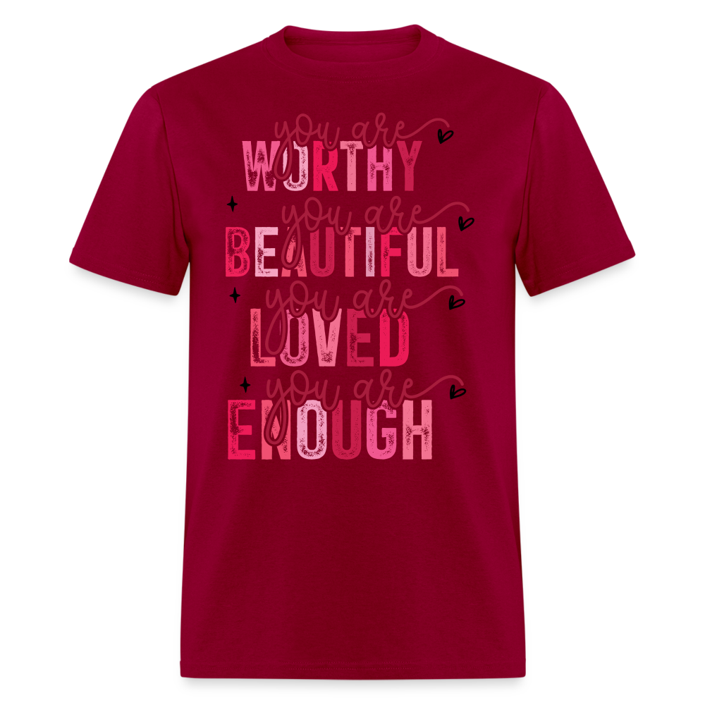 Self-Love Graphic Tee You Are Enough Motivational T-shirt - dark red