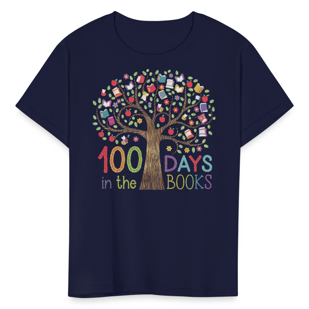 Celebratory 100 Days in the Books T-Shirt for Kids - navy