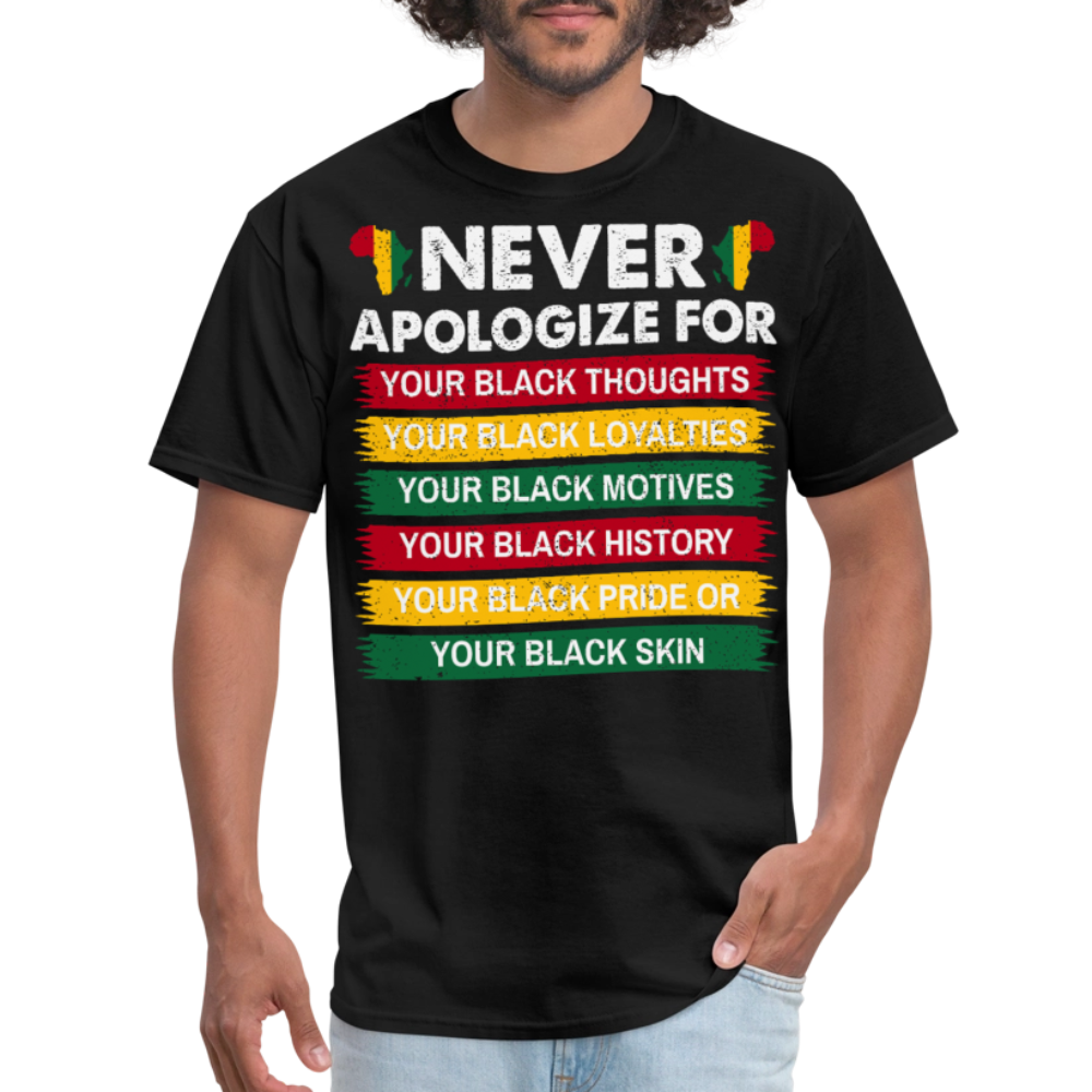 Empowerment Afrocentric Apparel Never Apologize Black Pride T-Shirt - black