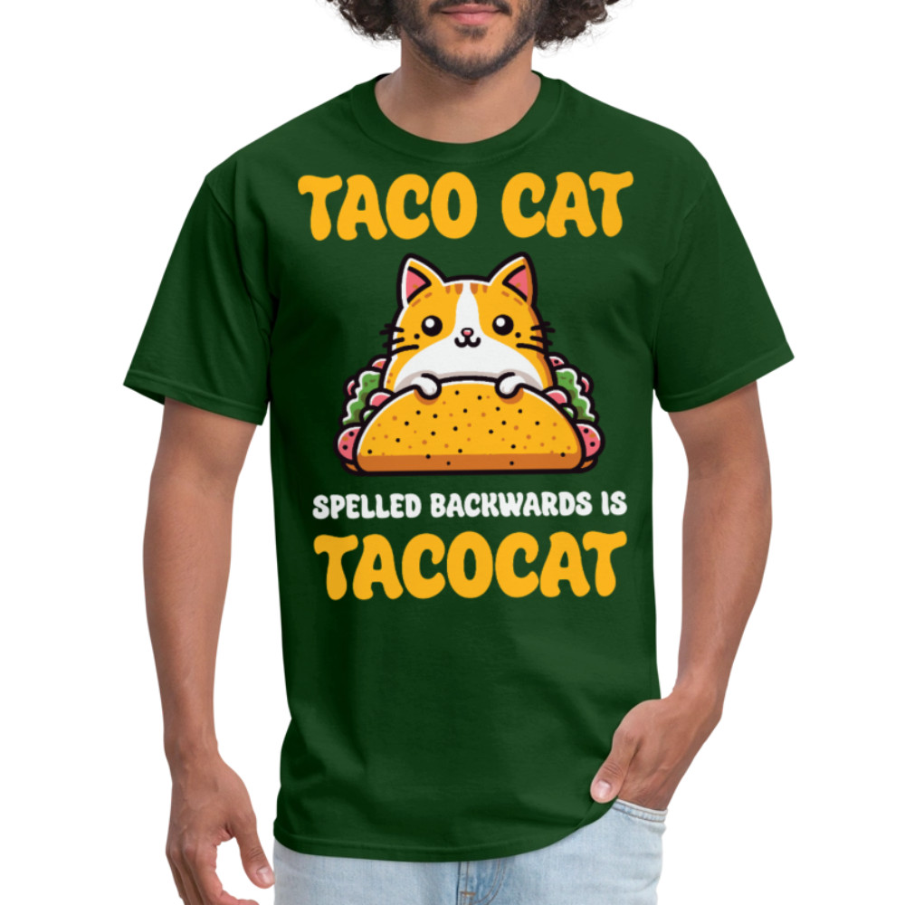 Cute Taco Cat Graphic Tee For Cat Lovers Funny Palindrome T-shirt - forest green