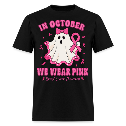 In October We Wear Pink Breast Cancer Halloween T-Shirt - black