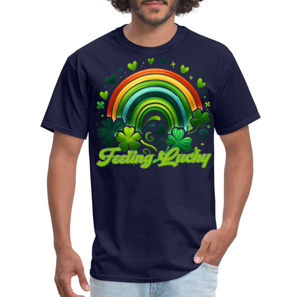 Irish Shamrock Rainbow Graphic Feeling lucky Irish T-shirt - navy