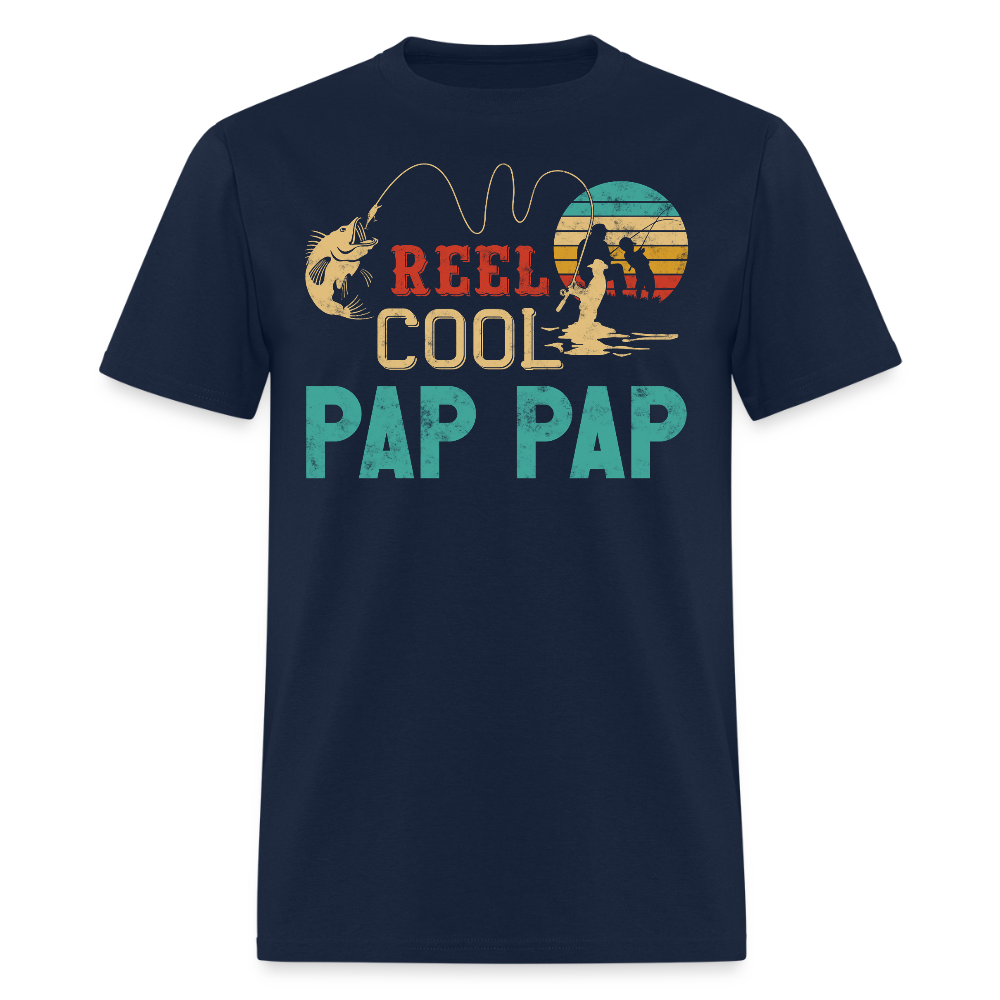 Reel Cool Pap Pap Father’s Day Grandpa Fishing T-Shirt - navy