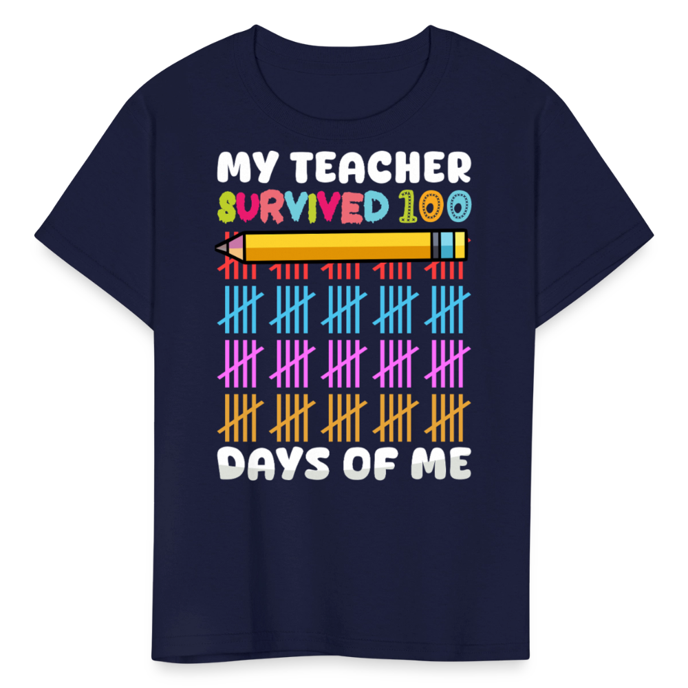 Teacher Survived 100 Days Of School Cute Kids Milestone T-shirt - navy