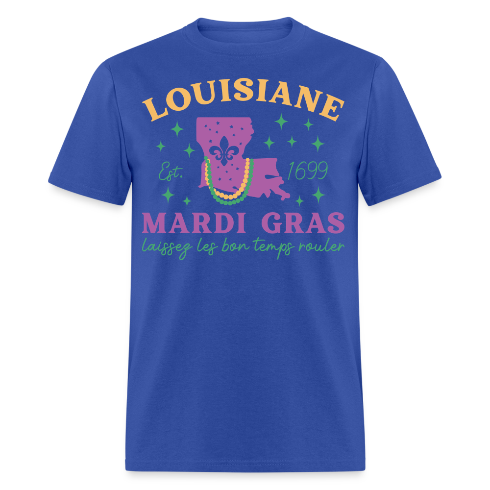 Louisiana State Pride Mardi Gras Tee Laissez Les Bon Temps Rouler T-shirt - royal blue